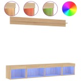 Cumpara ieftin Unitati de perete TV cu LED-uri, 5 piese, stejar sonoma, lemn