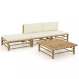 VidaXL Set mobilier de grădină, cu perne alb crem, 3 piese, bambus 3058243