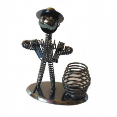 Ornament decorativ, Muzicant din metal cu suport de pixuri, Nergu, 18 cm, 356-5DX