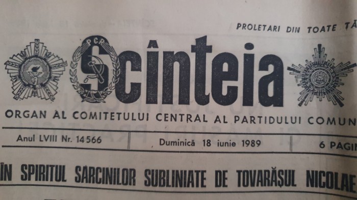 Ziarul Scanteia nr 14566, 18 iunie 1989, 6 pagini