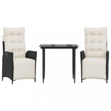 Set mobilier de gradina cu perne, 3 piese, negru, poliratan