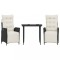 Set mobilier de gradina cu perne, 3 piese, negru, poliratan