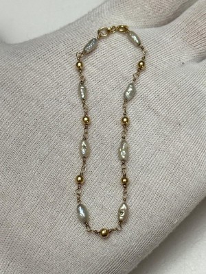 BRATARA AUR 14K + PERLE Naturale - Neregulate - 17-21cm - Vintage ! foto