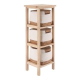Corp Mobilier Lemn 3 Cosuri Bumbac/Iarba De Mare 77X25X25 Cm &ndash; Natural/Alb | Mobilier Depozitare Baie