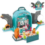 Set ghiozdan jucarie 3 in 1 Rovo 998-1, Spital Catel, Veterinar, 59 piese - Albastru