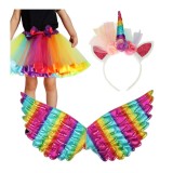 Set costum Unicorn curcubeu cu bentita, fusta si aripi