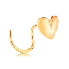Piercing curbat pentru nas din aur 585 - inimă strălucitoare curbată în partea din mijloc