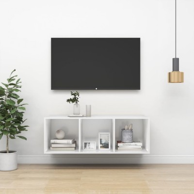 vidaXL Dulap TV montat pe perete, alb, 37x37x107 cm, PAL 805480 foto
