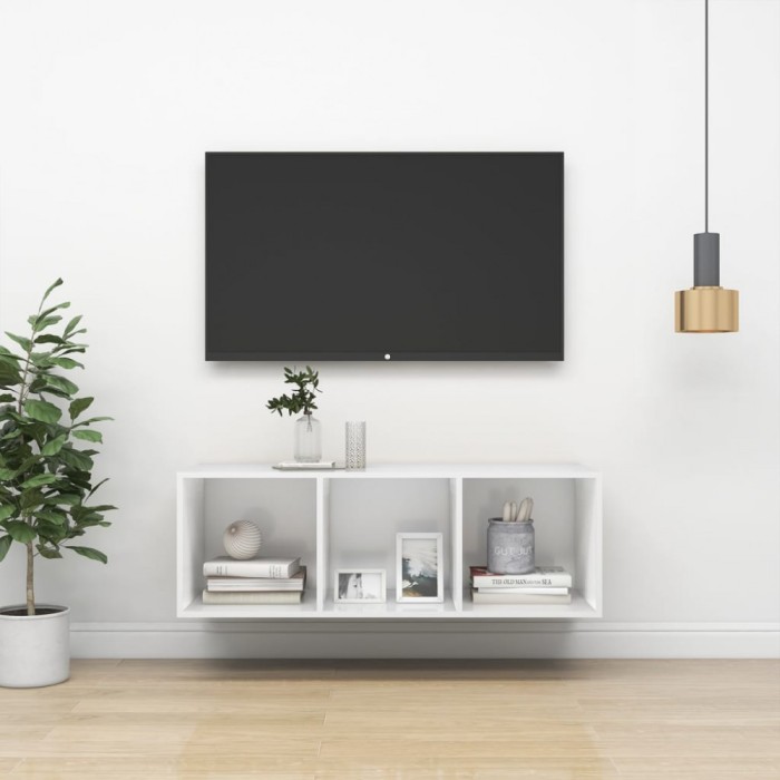 vidaXL Dulap TV montat pe perete, alb, 37x37x107 cm, PAL 805480