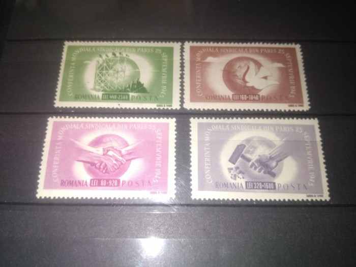 TIMBRE ROMANIA LP 186 CONFERINTA SINDICALA MONDIALA PARIS 1945