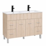 Dulap de baie Leziter Neo 120 cu chiuveta dubla, 122 cm, Sonoma