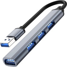 Hub Adaptor USB Multiport 4 in 1, USB 3.0, Plug&amp;Play, Compatibil cu Macbook, Laptop, PC, din Aluminiu, Cablu 14 cm, Gri