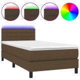 Cumpara ieftin Pat cu arcuri, saltea si LED, maro inchis, 90x190 cm, textil