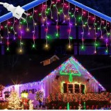 Instalatie LED Craciun 25m x 1m, Franjuri, 640 LED-uri Multicolor, 8 Moduri, Alimentare 220V, Interconectabila , Ghirlanda Turturi Exterior Interior F