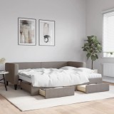 Cumpara ieftin Pat de zi cu extensie și sertare, gri taupe, 80x200 cm, textil