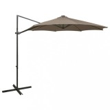 Umbrelă suspendată cu st&acirc;lp și LED-uri, gri taupe, 300 cm, vidaXL