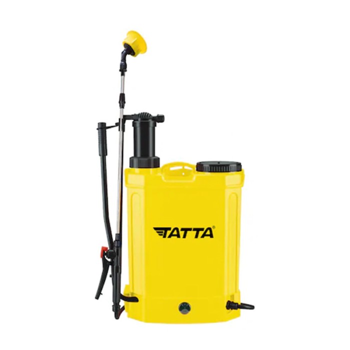 Pompa de stropit cu acumulator Tatta, 16 l, 12 V, actionare manuala, tija reglabila, polipropilena, Galben