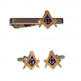 Cumpara ieftin Set masonic Ac pentru Cravata si Butoni - Echer si Compas cu Litera G MM943