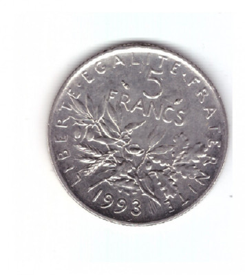 Moneda Franta 5 francs/franci 1993, stare foarte buna, curata foto