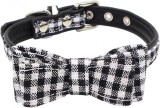 Guler cu papion pentru caini Mcdobexy, piele PU/textil, alb/negru