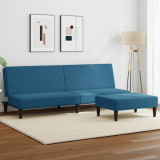 Canapea extensibila cu 2 locuri si taburet, albastru, catifea GartenMobel Dekor, vidaXL