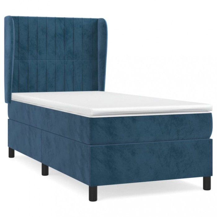 Pat box spring cu saltea, albastru inchis, 80x200 cm, catifea