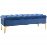 HOMCOM Bancă Hol, Bancă la Capătul Patului din Catifea Albastru &Icirc;nchis, Design Modern cu Picioare Metalice Aurii, 118x45x42cm | Aosom Romania