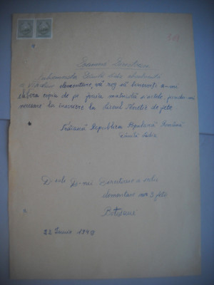 HOPCT DOCUMENT VECHI NR 440 -SCOALA NR 3 FETE BOTOSANI 1949 foto