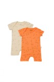 Cumpara ieftin Set 2 salopete scurte Printed, BabyCosy, 50% modal+50% bumbac, Stone/Apricot (Marime: 0-3 Luni)