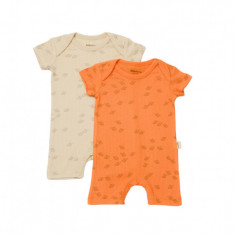 Set 2 salopete scurte Printed, BabyCosy, 50% modal+50% bumbac, Stone/Apricot (Marime: 0-3 Luni)