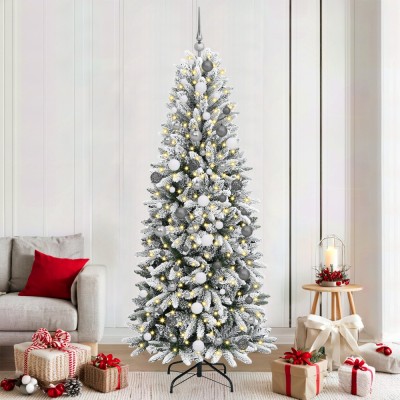 vidaXL Brad de Crăciun with Decorative String Lights Alb 210 cm PVC foto