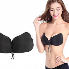 Sutien cu efect Push-up reglabil, pate adeziva, fara bretele, marimea A, negru