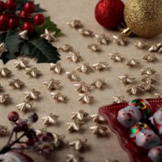 Set Ornamente Stele Decorative Crăciun, Model Glitter, Spumă, Culoare Bej șampanie, 2cm, 90 Bucăți