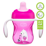 Cumpara ieftin Canuta de tranzitie, Chicco, cu sistem anti-curgere, Cu manere ergonomice si detasabile, fara BPA, 6 luni+, 200 ml, Roz