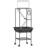 PawHut Parc de Joacă pentru Păsări cu Roți Scări Leagăn Protecție pentru Semințe Tavă Hrănitoare Bățuri 63x63x163 cm | Aosom Romania