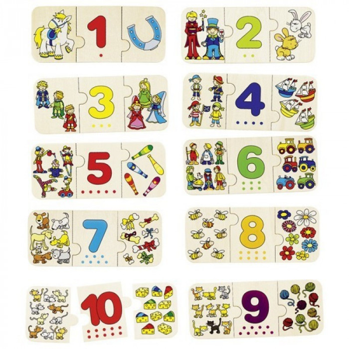 Puzzle lemn cu autocorectie invata Numerele Goki, 10 puzzle