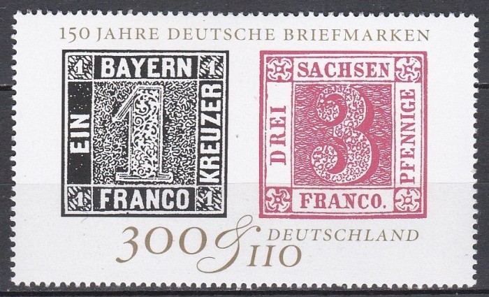 Germania 1999 - Aniversarea a 150 de ani de la apariția timbrelor germane (Cu o mica pată pe verso), MNH
