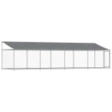 Cumpara ieftin Cusca caini cu acoperis si usi, gri, 8x2x2 m, otel galvanizat