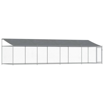 Cusca caini cu acoperis si usi, gri, 8x2x2 m, otel galvanizat foto