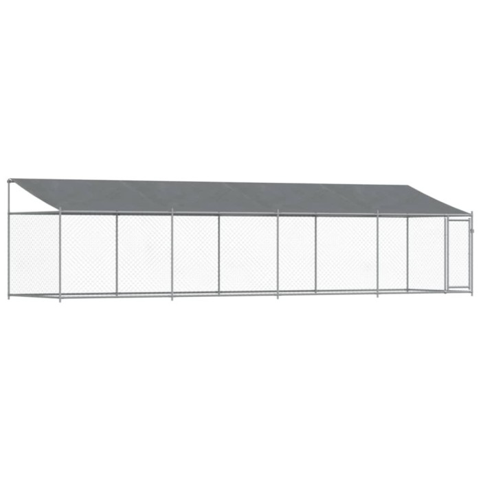 Cusca caini cu acoperis si usi, gri, 8x2x2 m, otel galvanizat