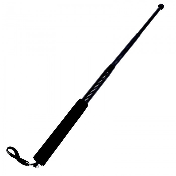 Baston telescopic metalic, 4 segmente, 64 cm, maner burete, full negru