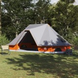 vidaXL Cort pentru Familie Tipi - Gri și portocalie, pentru 10 persoane, impermeabil