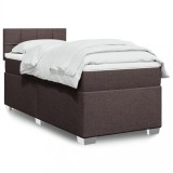vidaXL Pat box spring cu saltea, maro &icirc;nchis, 90x200 cm, textil