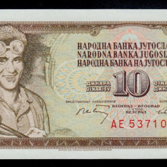 IUGOSLAVIA █ bancnota █ 10 Dinara █ 1968 █ P-82c █ UNC █