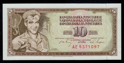 IUGOSLAVIA █ bancnota █ 10 Dinara █ 1968 █ P-82c █ UNC █ foto