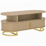 HOMCOM Masă de cafea ovală, masă de living modernă cu uși tambur glisante, spațiu de depozitare &icirc;nchis, rafturi deschise, Stejar | Aosom Romania