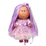 Cumpara ieftin Papusa Nines D'Onil Mia cu parul mov, sclipici, articulatii si miros de vanilie 30 cm