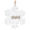 Ornament Brad Crăciun, Fulg Zapadă, Lemn, Blană Albă, Glitter Bej șampanie, 12cm, Oem
