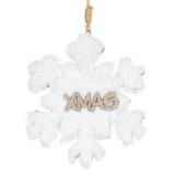 Ornament Brad Crăciun, Fulg Zapadă, Lemn, Blană Albă, Glitter Bej șampanie, 12cm, Oem