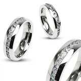 Inel argintiu din oțel - linie centrală din zirconii clare - Marime inel: 59